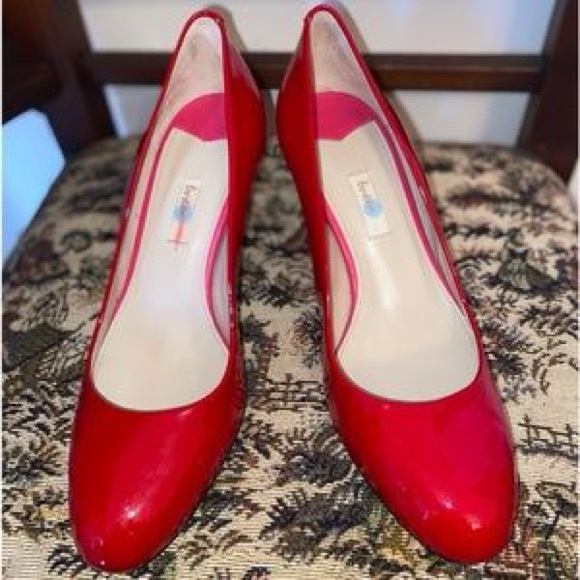 Boden Red Round Toe Slip-On Glossy Real Patent Leather Mini Pump Heels, sz 37 - Picture 7 of 13